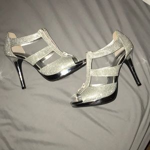 Silver Sparkly Heels- Zipper detail on front